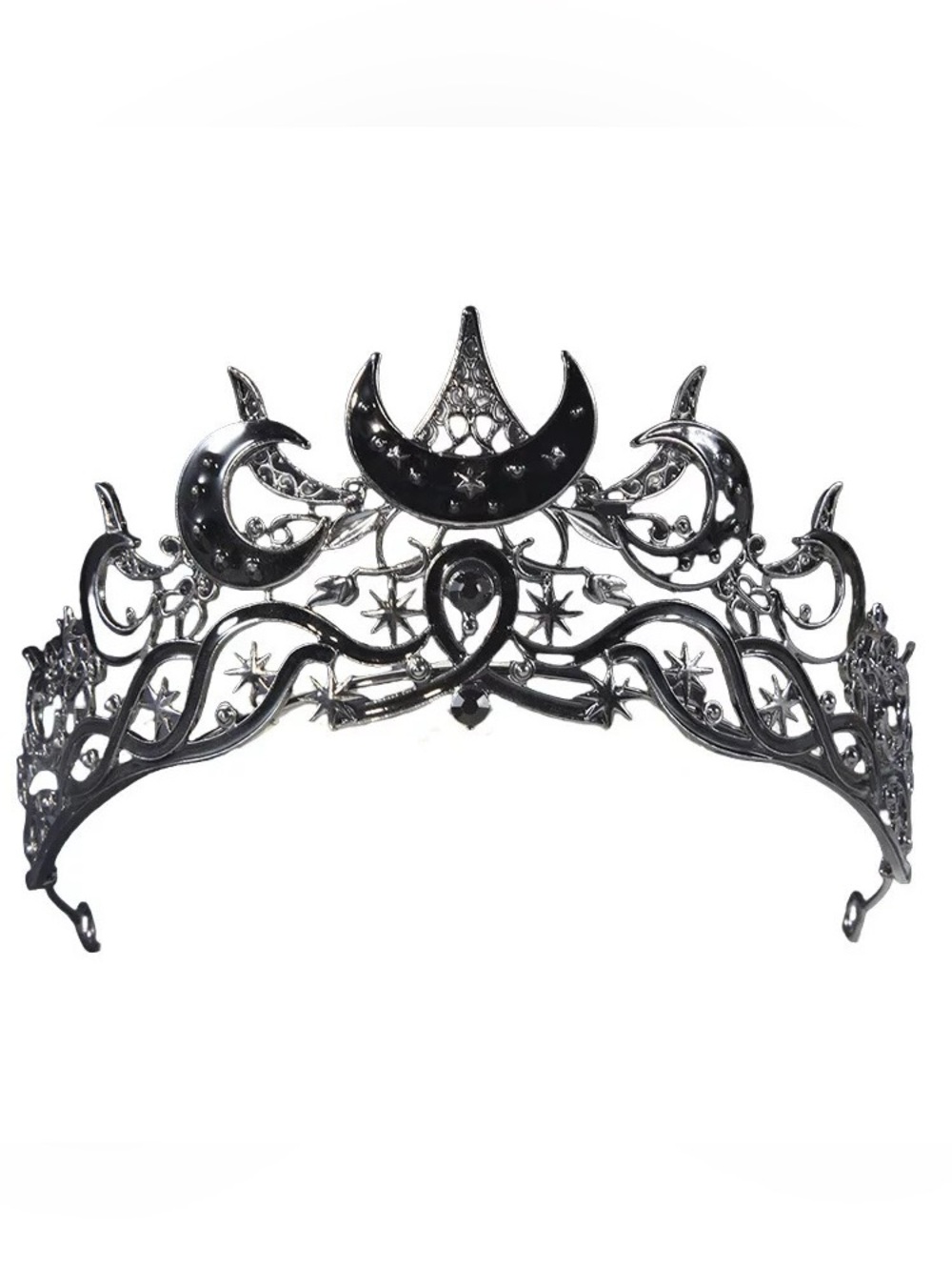 Black Crescent Moon Filigree Tiara Hair Crown